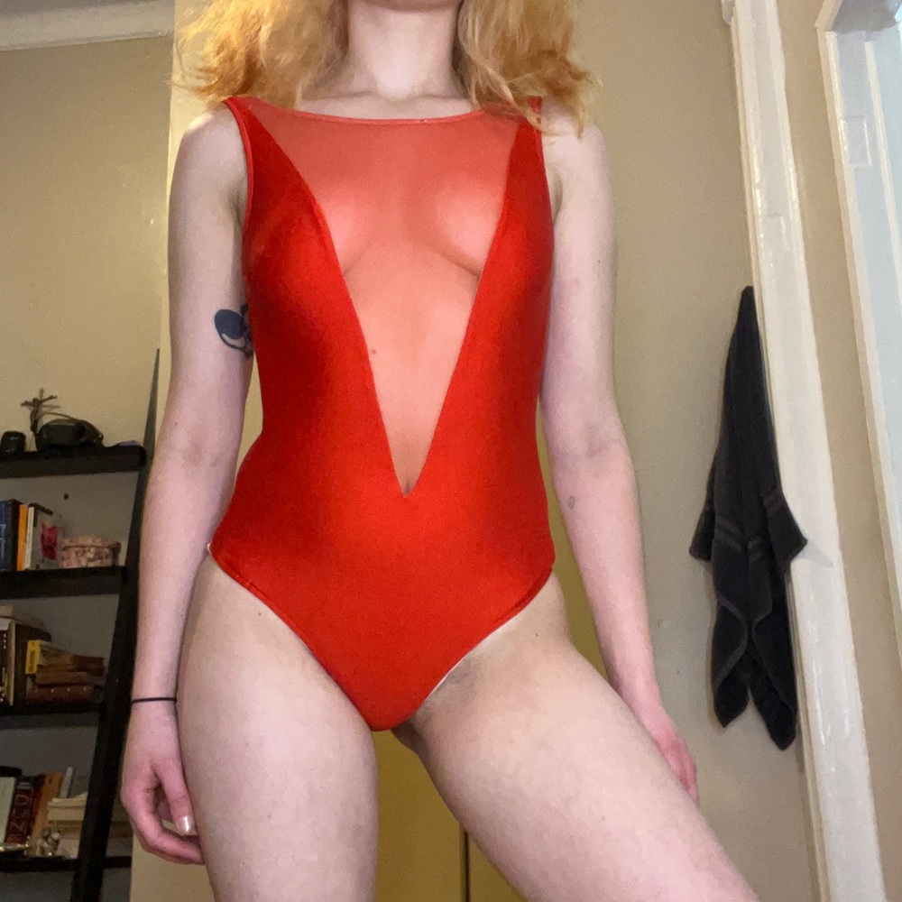 American apparel red leotard swimsuit